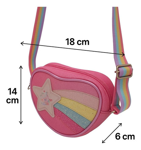 Cartera Bandolera De Niña Nena De Cuero Ecologico Estrella Fucsia Gliter Níquel Multicolor