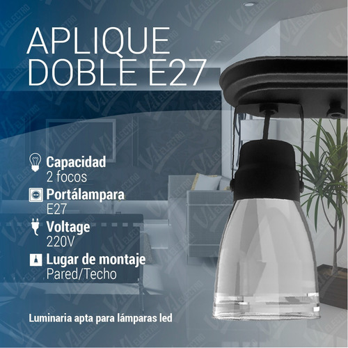 Aplique Pared Interior Lampara 2 Luces Led Tulipa 220v E27