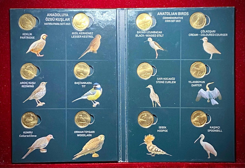 Álbum X12 Monedas Turquía Pájaros 1 Kurus 2021 Sin Circular