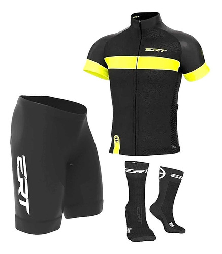Imagem 1 de 8 de Conj Ciclismo Ert - Camisa Stripe Black + Bermuda Gel + Meia