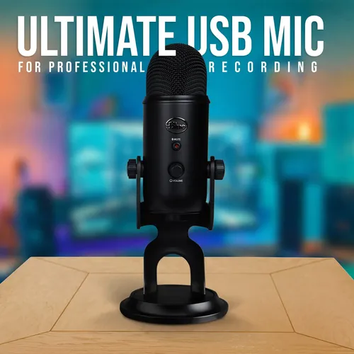 Microfone Blue Yeti Blackout Com Pacote Knox Boom Arm Stand