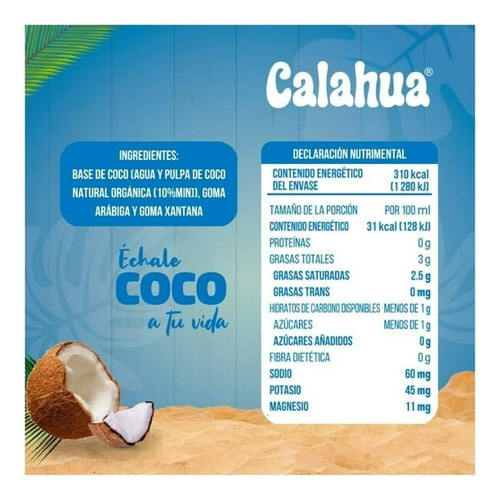 6pz Calahua Orgánica Leche Coco Sin Azuc Añadida Sin Lactosa