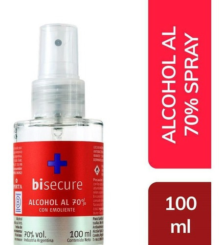 Bisecure Alcohol 70% Con Emoliente 100ml Con Pulverizador