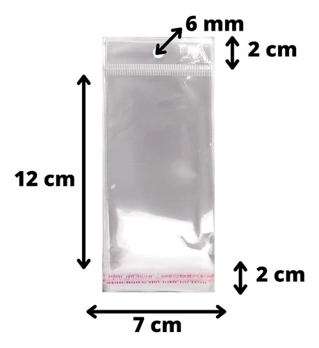 100 Saco Transparente C/ Cola 7x12 Cm - Com Furo