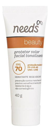 Protetor Solar Facial Needs Beauty Bege Escuro Fps70 Com 40g