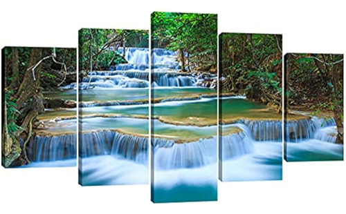 Wieco Art 5 Paneles Peaceful Waterfall Giclee Canvas Prints 