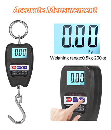 Báscula Balanza Colgante Gancho Digital Lcd Portátil 200kg/n