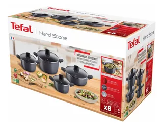 Batería De Cocina T-fal Hard Stone 8pzs Gris