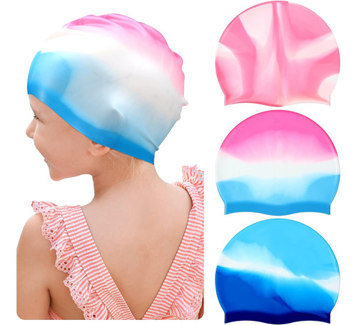 Gorros De Natacion Para Ninos De 3 Piezas Para Cabello La...