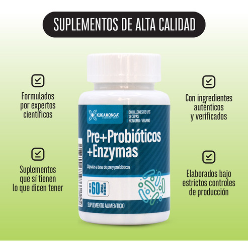 Kit 2 Enzimas Digestivas Probióticos Y Prebióticos | 60 Caps Sin Sabor