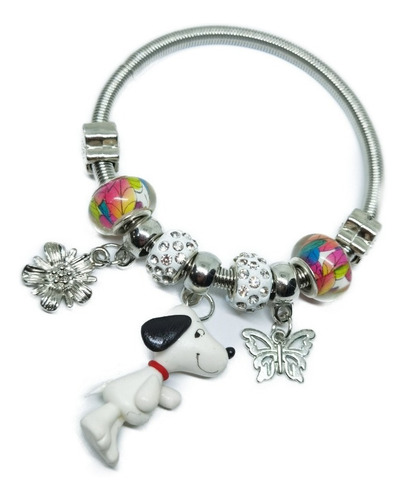 Pulsera De Perrito Blanco Charm Plateada +estuche Ma47 Diámetro 6 Cm