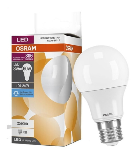 Kit 10 Lâmpada Bulbo Led 8w Branco Frio 6500k Bivolt Osram