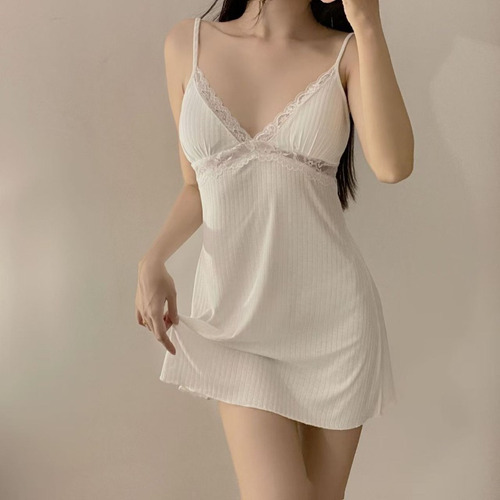 Camisón Sexy De Encaje Fino Con Cuello En V Y Cuello En V