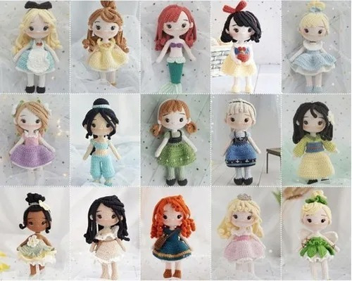 Pack 15' Patrones Princesas Disney Muñecas Amigurumi Crochet