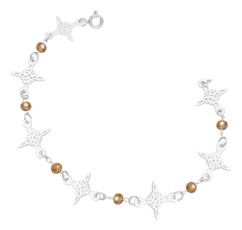 Pulsera Nudo De Bruja Laser Cristales Mujer Plata 925 Café 19 Cm