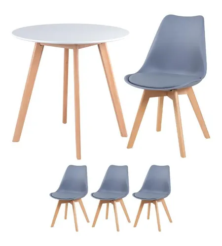 comprar Mesa De Jantar Redonda 70 Cm + 3 Cadeiras Estofadas Leda