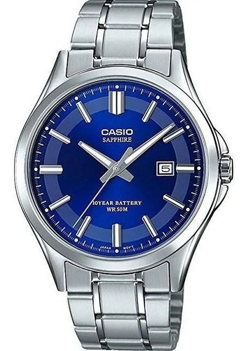 Reloj Casio Hombre Mts-100d-2a Color de la malla Plateado Color del bisel Plateado Color del fondo Azul