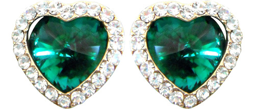 Navachi 18k Chapado En Oro Corazón Cristal Zirconia Verde De