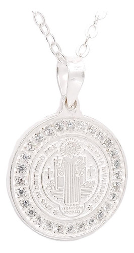 Collar De Plata .925 Dije Medalla De San Benito Y Circonias