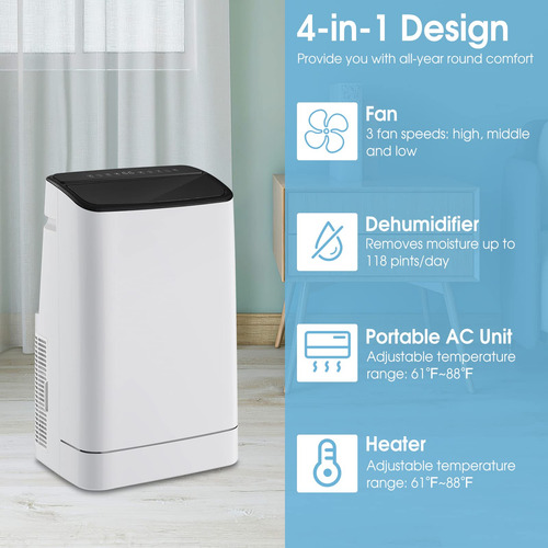 Aire Acondicionado Portátil 15000 Btu 4 En 1 Con Control Rem Blanco
