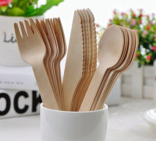 96 X Cubiertos, Servicio De Madera Desechable Ecológico