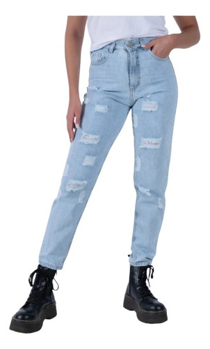 Jeans Mom Celeste Con Roturas-ultimos!!