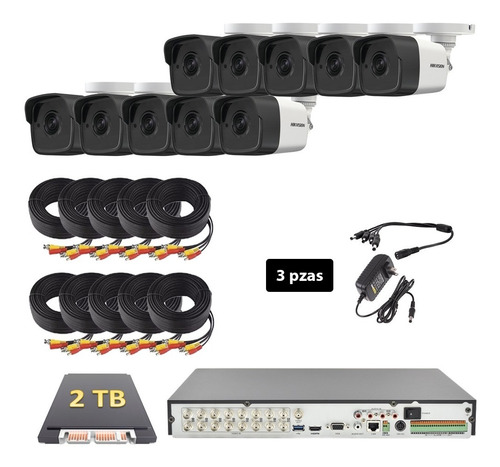 Kit Circuito Cerrado 10 Cámaras Dvr 16 Canales 5 Mp Cctv 2tb