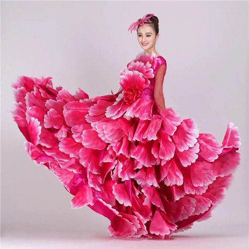 Vestido De Flamenca Con Pétalos Florales Para Mujer Plus, Ta