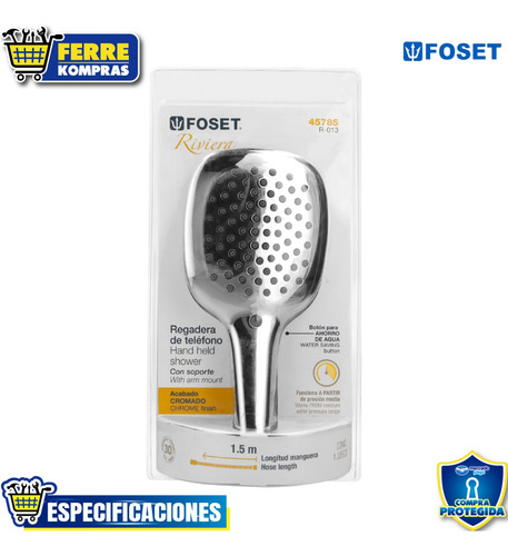 Regadera Cromo De Teléfono Con Soporte, Foset 45785