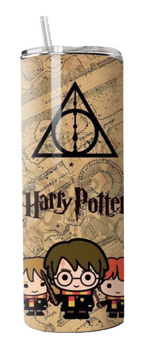 Termo Harry Potter 600ml Termo Skinny+popote Acero Inoxidabl