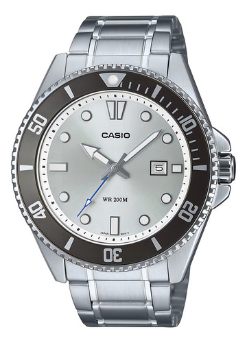 Reloj Hombre Casio Mdv-107d-7avdf Sport Correa Plateado Bisel Plateado Fondo Plateado