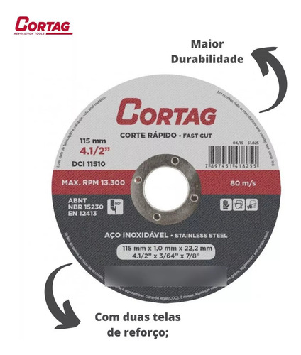 Disco Corte Inox 115mmx1,0mx22,22mm 4.1/2 Preto