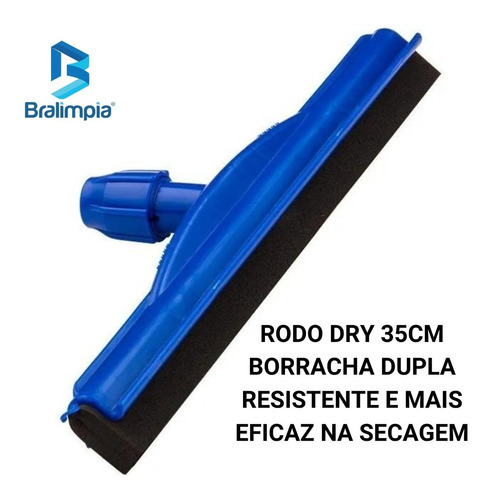 Rodo Dry 35cm Borracha Dupla Profissional Plástico Bralimpia Cor Azul