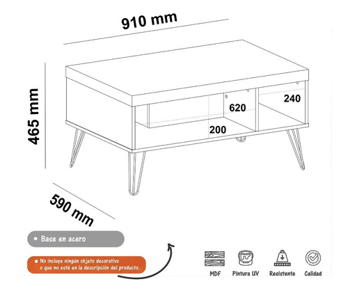Imagen 5 de 5 de Mesa De Centro Para Sala 2 Compartimientos - En Tamborado