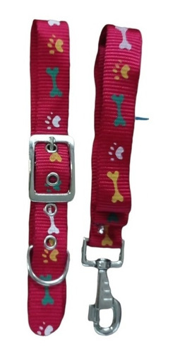 Collar C/paseador Nailon Estampado Para Perro Grande 25mm 