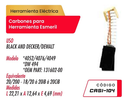 Par De Carbones Casi-104 Codire P/esmeril