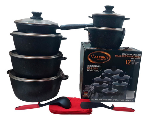 Ollas Super Resistentes Valeska Granito Con Sarten 12 Pcs