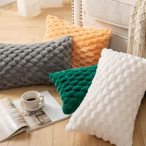 Funda Almohada Decorativa Felpa 24x24 Blanco Crema Suave