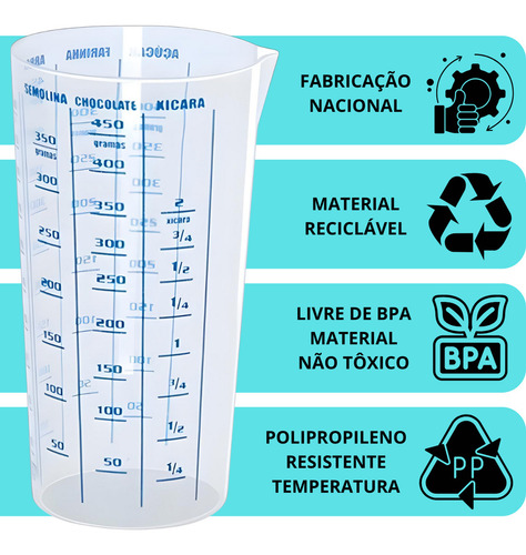 We Varejo - Kit 3 Copos Medidores Transparente 500 Ml Medidas Cozinha Copo Plástico Medidor Dosador Líquido Medida Receita Medir Porção Graduado Ingredientes