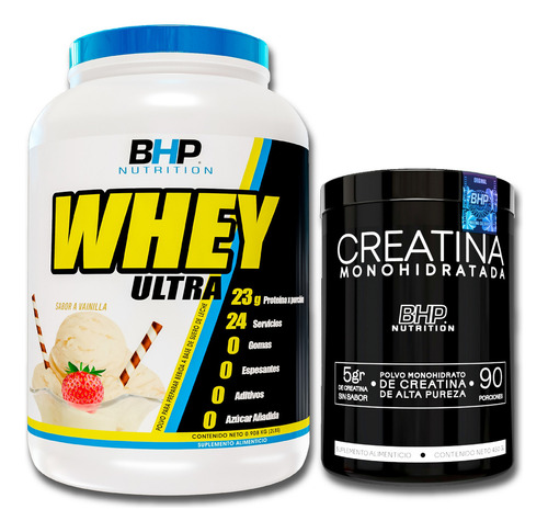 Bhp Pack Whey Ultra 2lbs + Creatina De Alta Pureza 450 Gr Sabor Vainilla