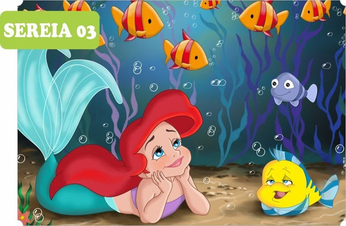 Imagem 3 de 6 de Adesivo Papel De Parede Infantil Pequena Sereia Ariel 8m²