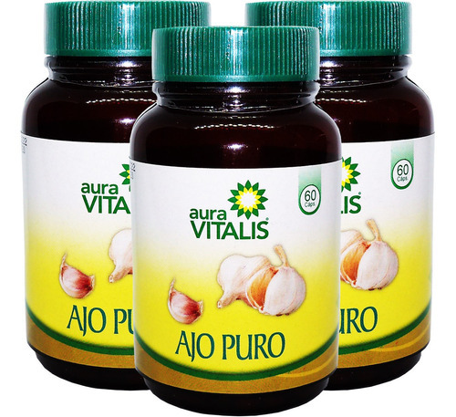 3 Ajo En Polvo Puro 60 Cap 267 Mg Aura Vitalis Presion Arter Sabor Neutro