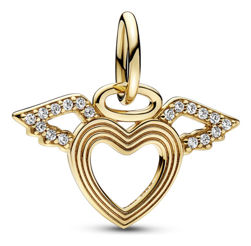 Charm Colgante Corazón Y Alas De Ángel Oro 14k Color Dorado