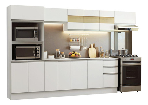 Armário De Cozinha Completa 100% Mdf 310 Cm Branco Smart 02