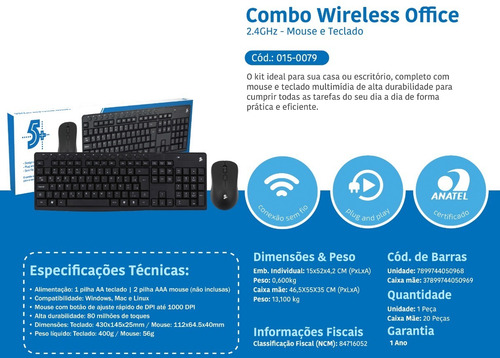Imagem 5 de 7 de Kit Teclado E Mouse Bluetooth Wireless 2.4 Ghz Escritório