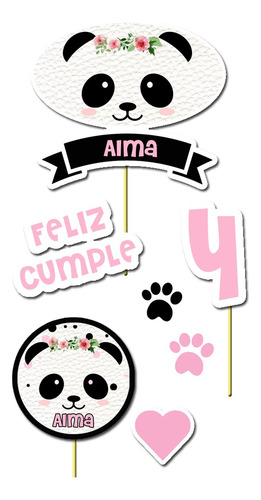 Kit Cake Topper Panda Rosa Adorno Torta Imprimible