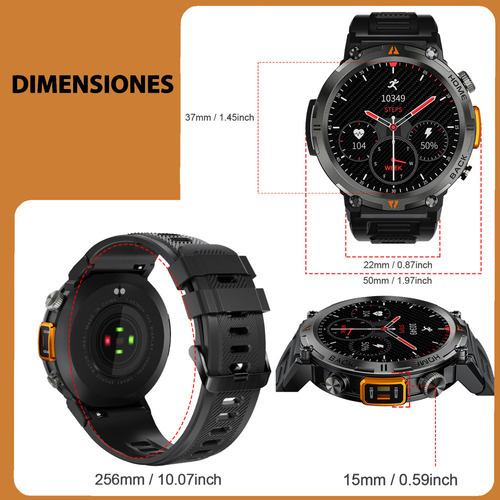 * Reloj Inteligente Militar Eigiis Ke3 Con Linterna De