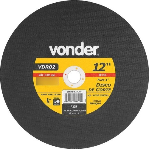 10 Und Disco De Corte 254x3,2x15,87mm Grão:g30 Vdr02 Vonder Cor Preto