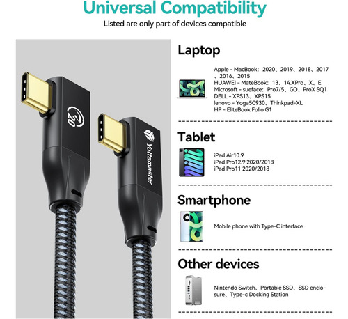 Cable De Data Usb-c Yottamaster Carga Rápida 20gbps Pin En L