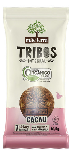Biscoito Integral Orgânico Cacau Mãe Terra Tribos Pacote 16,5g